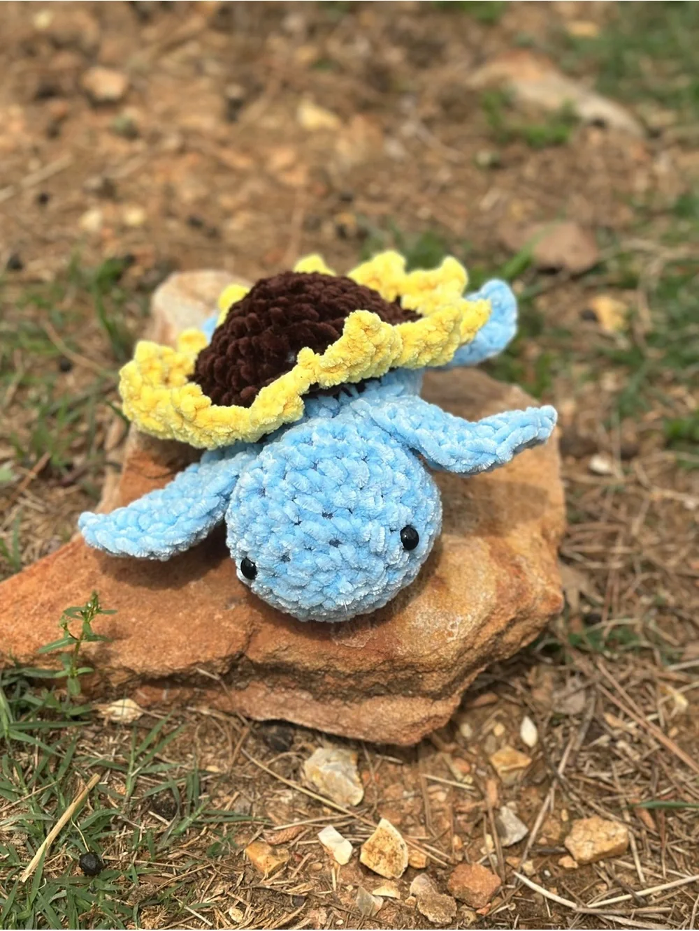 Crochet Plush Blue Sunflower Turtle
